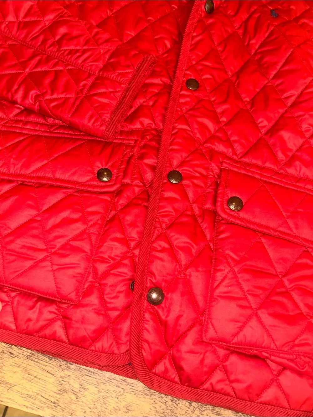 Polo by Ralph Lauren Red Quilted Puffer Jacket with Navy Lining